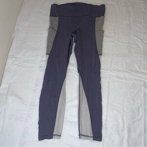 ATHLETA Deep Purple Ivory Olive Side Zip Pocket Mesh L Leggings